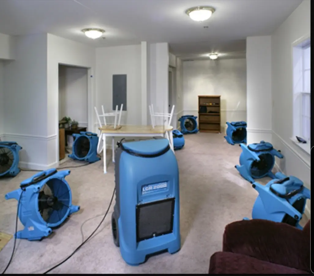 Air movers and dehumidifier setup for Water Extraction & Removal in Wayland